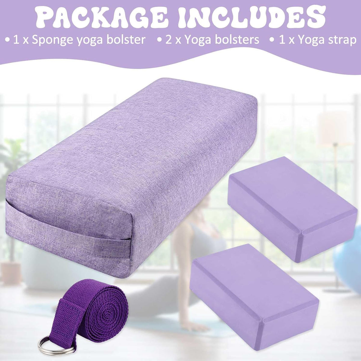 4 Pcs Yoga Bolster Pillow Blocks with Strap Set