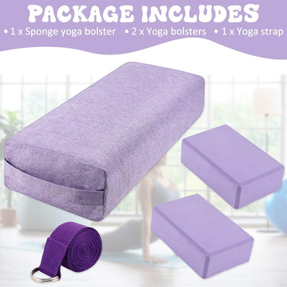 4 Pcs Yoga Bolster Pillow Blocks with Strap Set