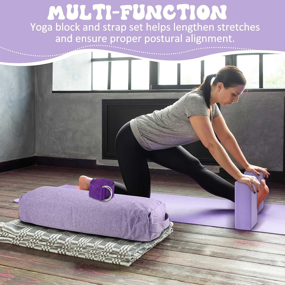 4 Pcs Yoga Bolster Pillow Blocks with Strap Set