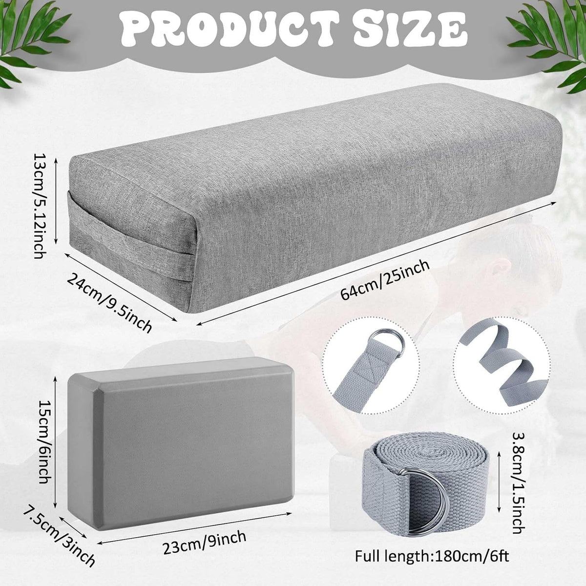 4 Pcs Yoga Bolster Pillow Blocks with Strap Set