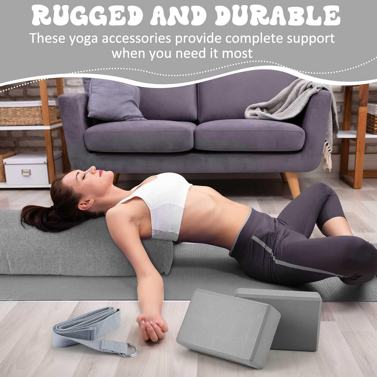 4 Pcs Yoga Bolster Pillow Blocks with Strap Set