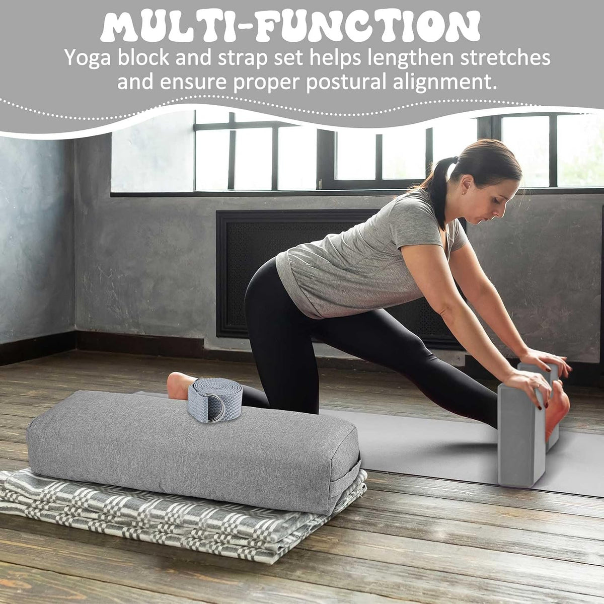 4 Pcs Yoga Bolster Pillow Blocks with Strap Set