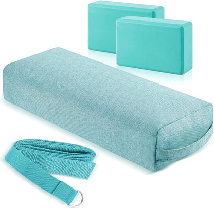4 Pcs Yoga Bolster Pillow Blocks with Strap Set
