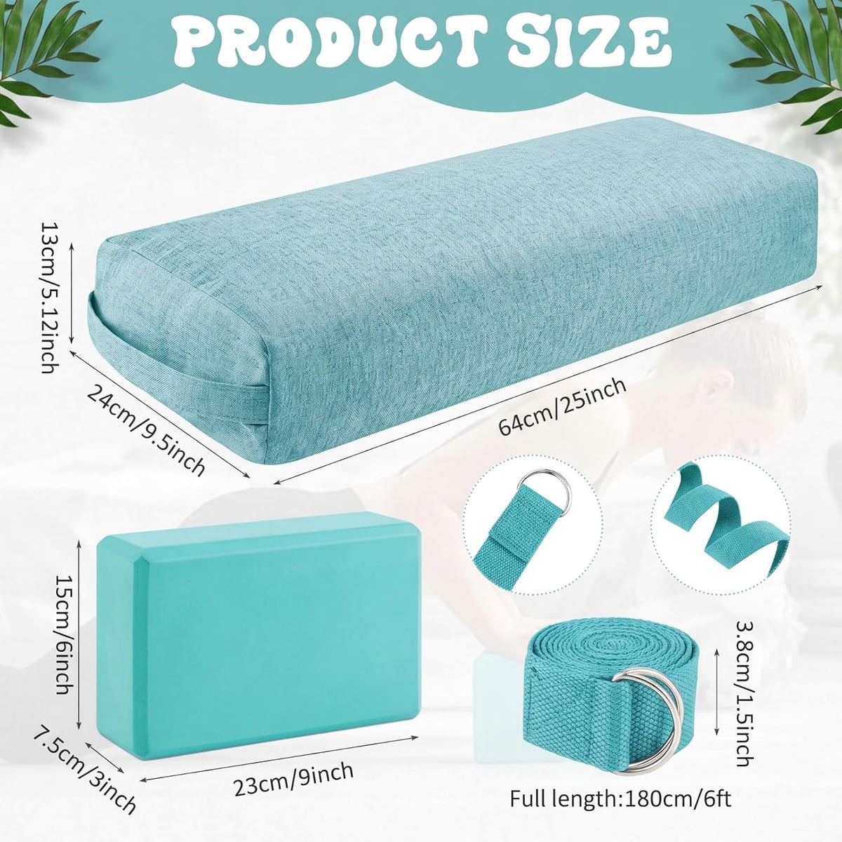4 Pcs Yoga Bolster Pillow Blocks with Strap Set
