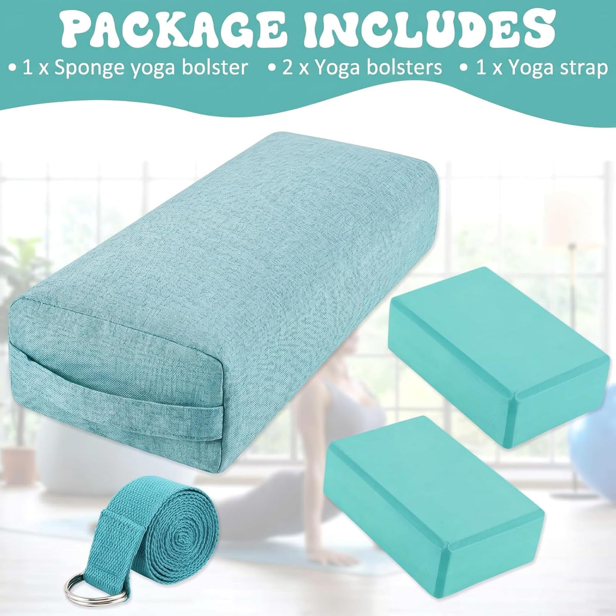 4 Pcs Yoga Bolster Pillow Blocks with Strap Set