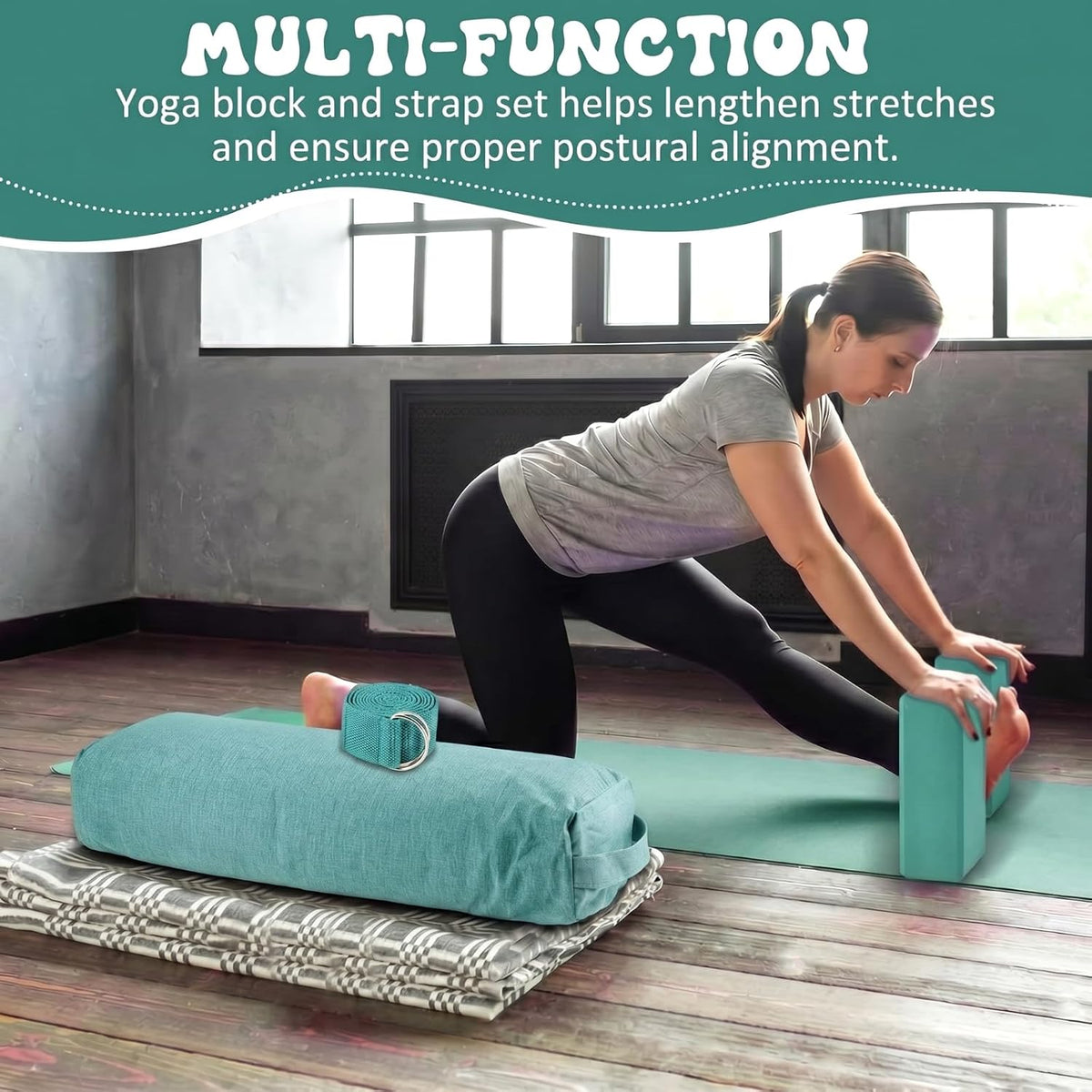 4 Pcs Yoga Bolster Pillow Blocks with Strap Set