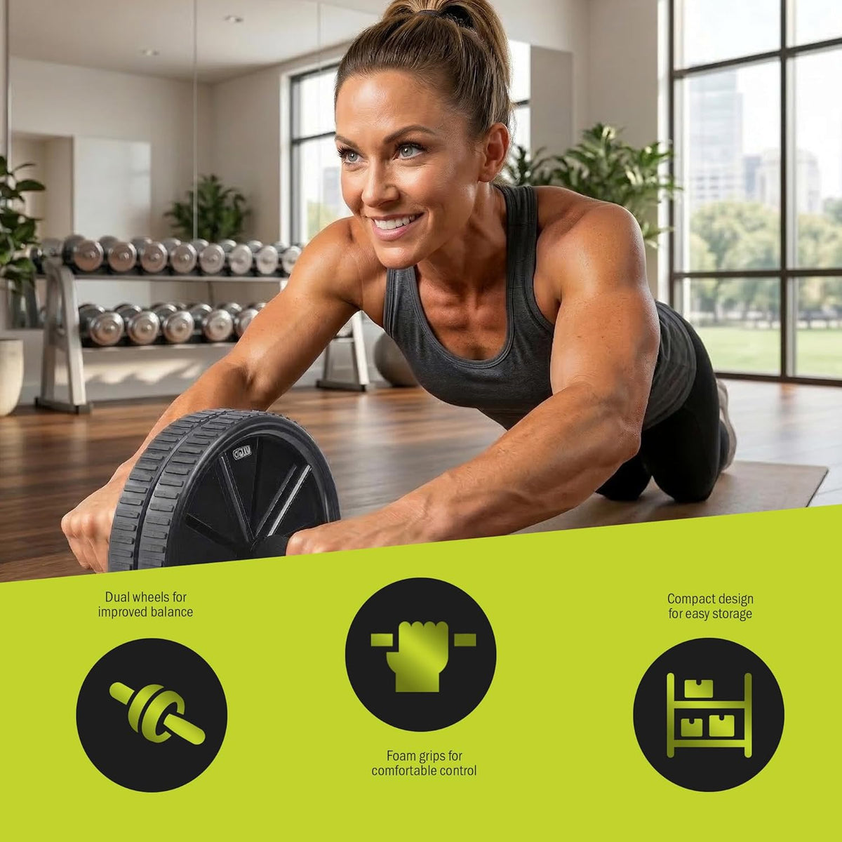 Dual Exercise Ab Wheel- Roller with Handles,Black,One Size,GF-Dew