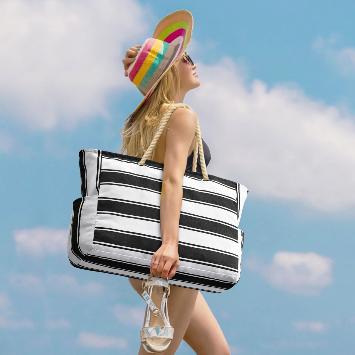 Becokan Beach Bags for Women Large Waterproof Beach Tote Bag Zipper Beach Bags Waterproof Sandproof Swim Pool Bag Large Tote