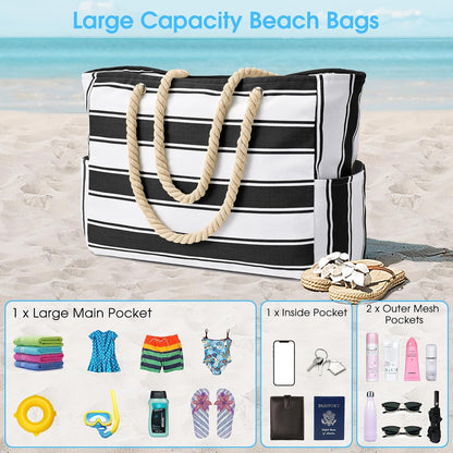 Becokan Beach Bags for Women Large Waterproof Beach Tote Bag Zipper Beach Bags Waterproof Sandproof Swim Pool Bag Large Tote