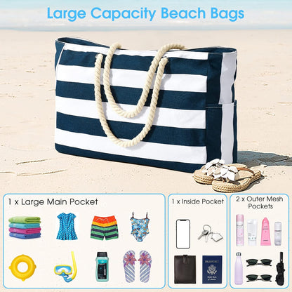 Becokan Beach Bags for Women Large Waterproof Beach Tote Bag Zipper Beach Bags Waterproof Sandproof Swim Pool Bag Large Tote