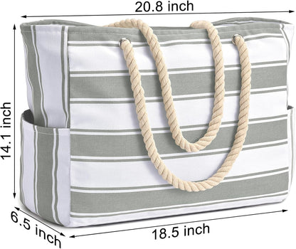 Becokan Beach Bags for Women Large Waterproof Beach Tote Bag Zipper Beach Bags Waterproof Sandproof Swim Pool Bag Large Tote