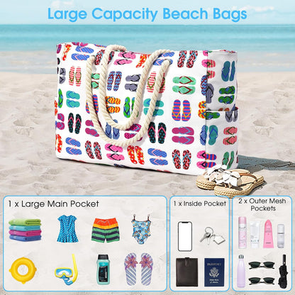 Becokan Beach Bags for Women Large Waterproof Beach Tote Bag Zipper Beach Bags Waterproof Sandproof Swim Pool Bag Large Tote