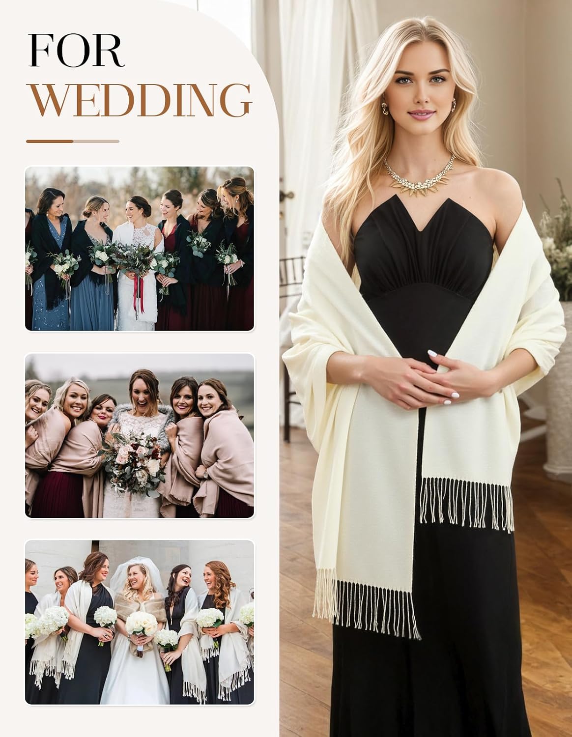 Women's Pashmina Shawl Wraps Large Cozy Scarf for Wedding Bridal Evening