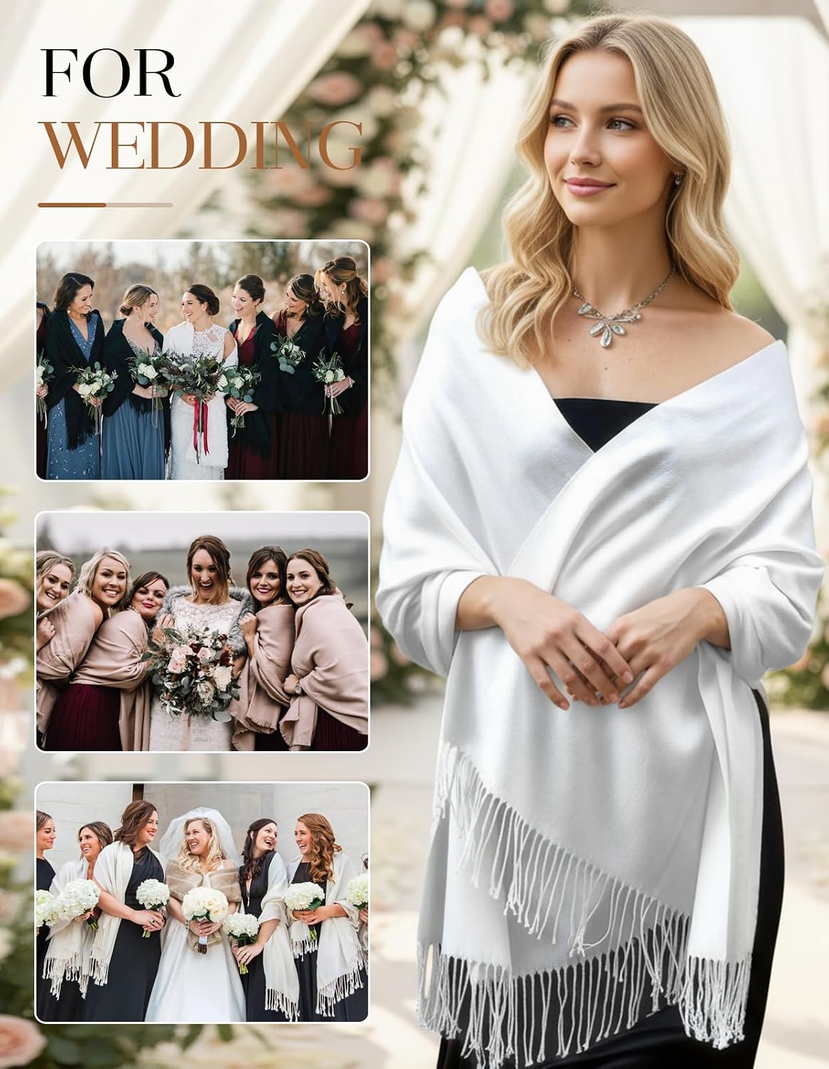 Women's Pashmina Shawl Wraps Large Cozy Scarf for Wedding Bridal Evening