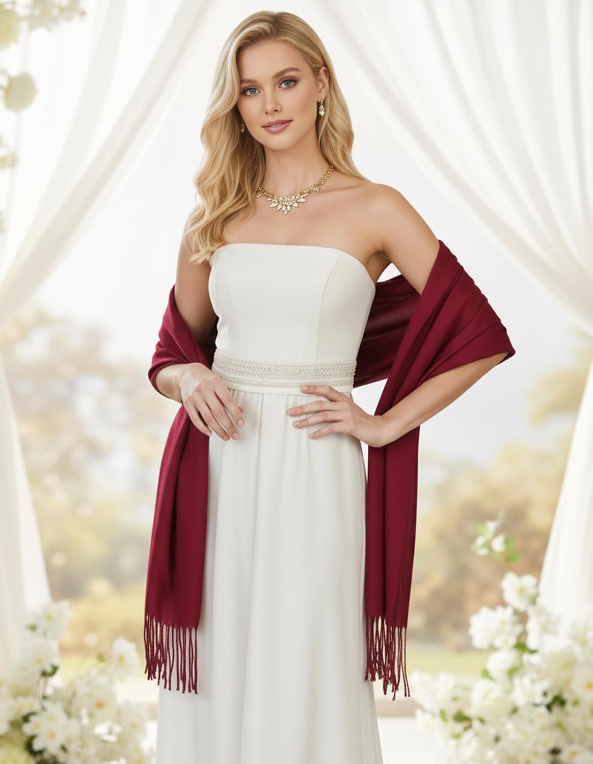 Women's Pashmina Shawl Wraps Large Cozy Scarf for Wedding Bridal Evening