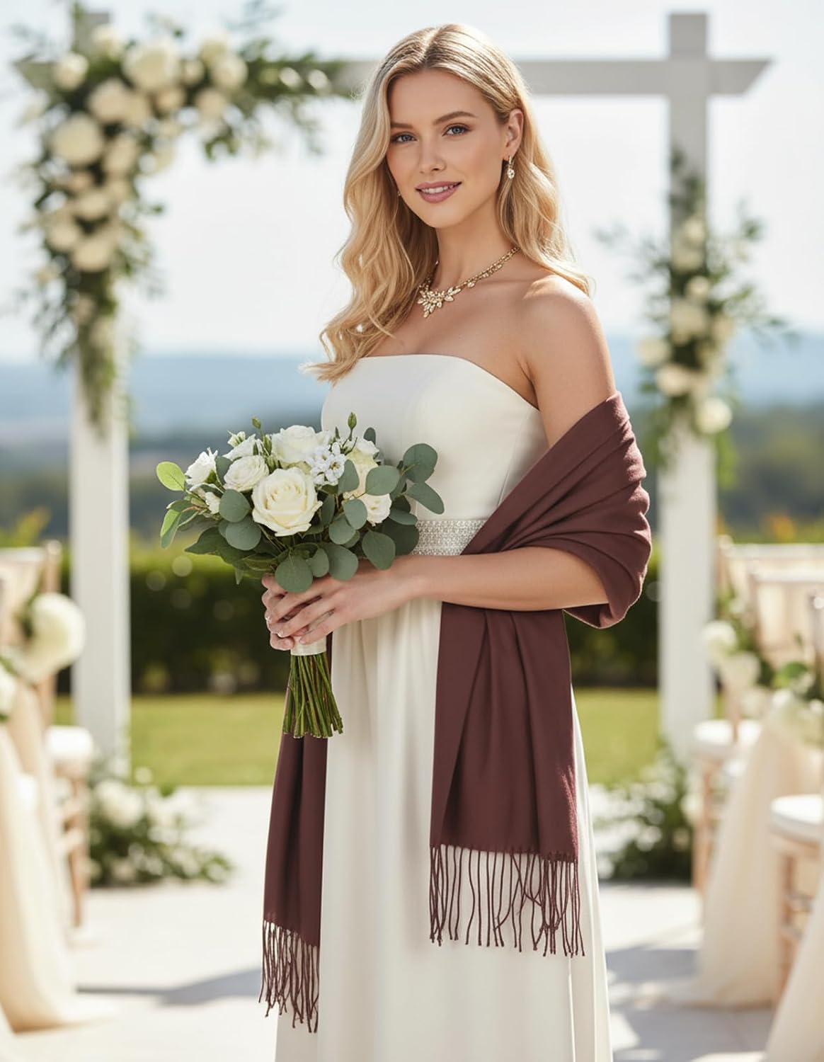 Women's Pashmina Shawl Wraps Large Cozy Scarf for Wedding Bridal Evening