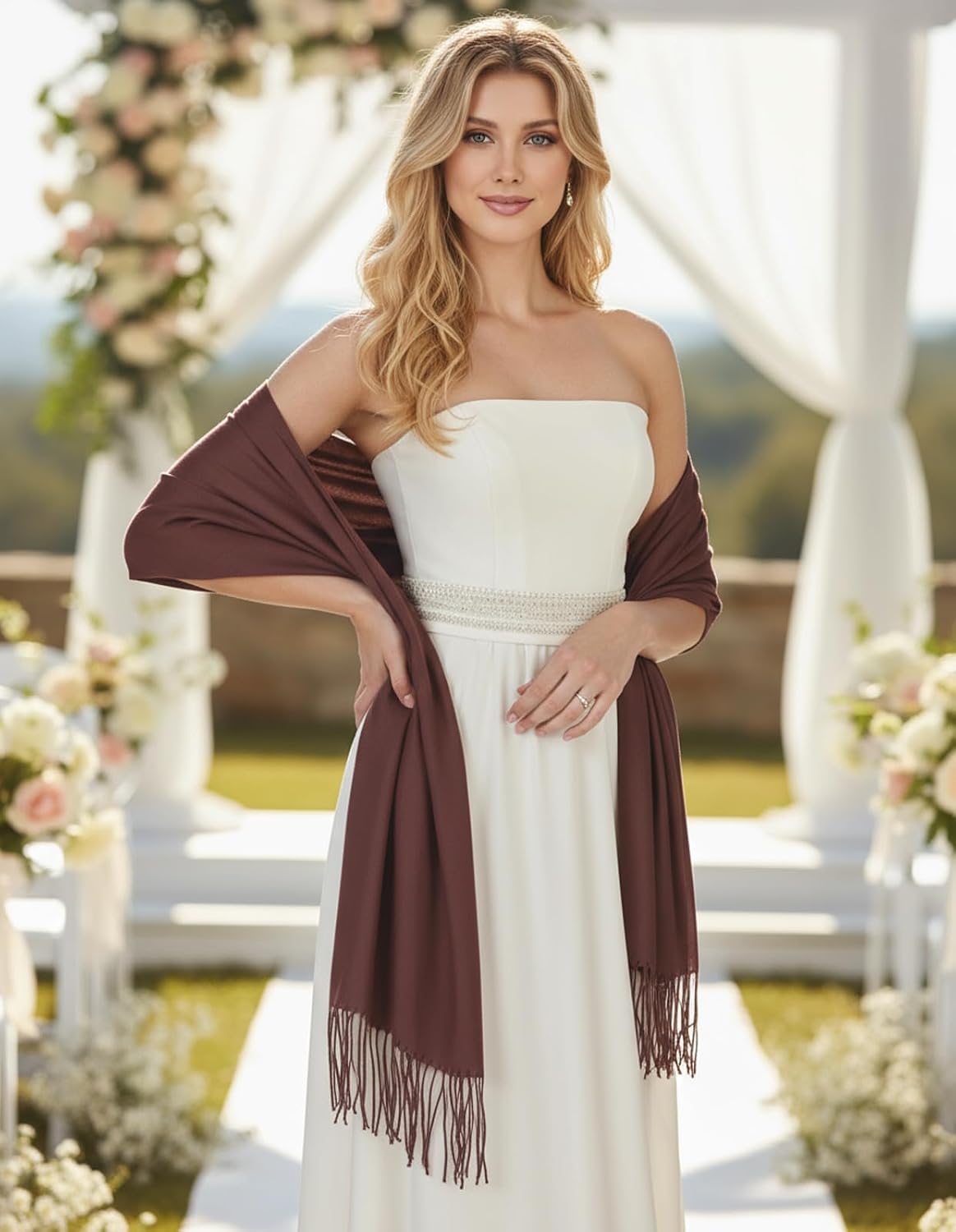 Women's Pashmina Shawl Wraps Large Cozy Scarf for Wedding Bridal Evening
