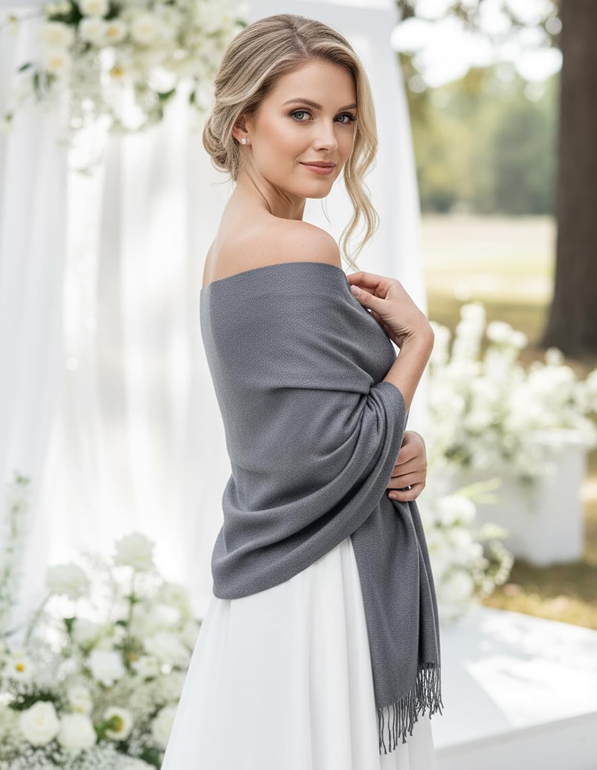 Women's Pashmina Shawl Wraps Large Cozy Scarf for Wedding Bridal Evening