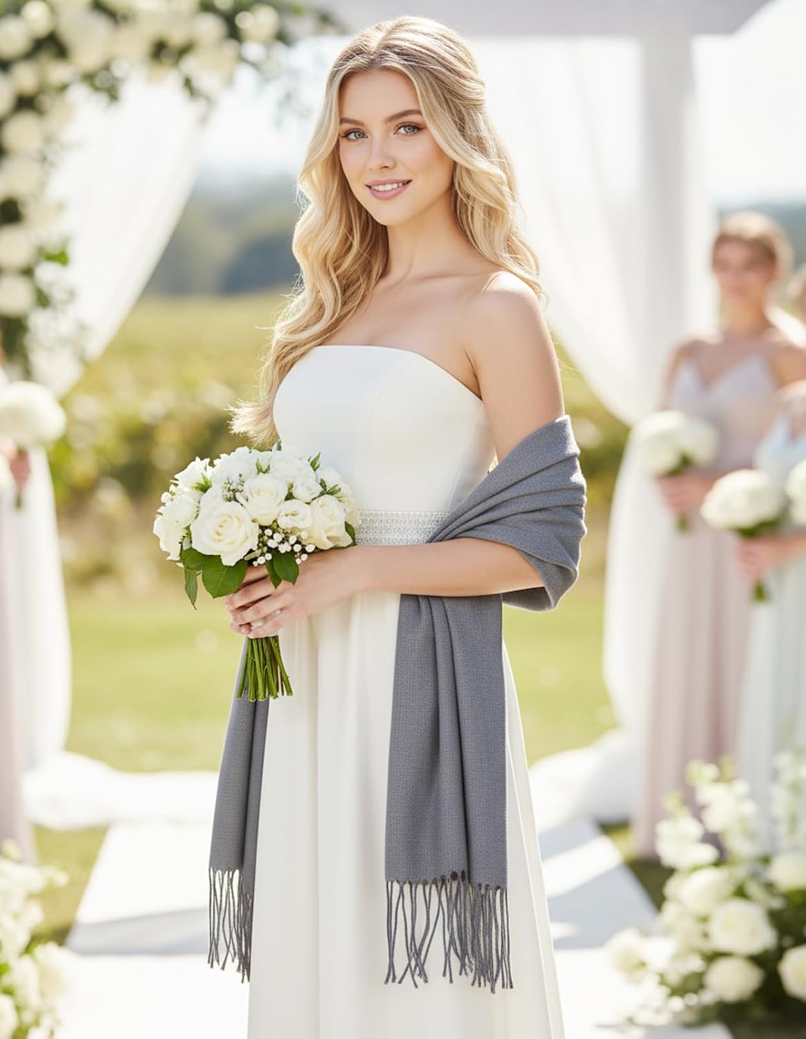 Women's Pashmina Shawl Wraps Large Cozy Scarf for Wedding Bridal Evening