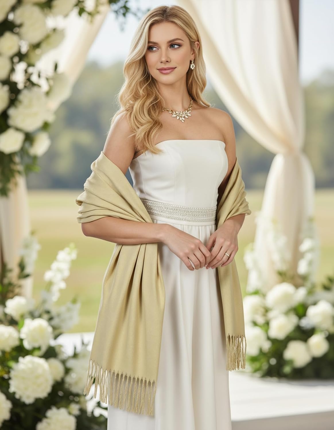 Women's Pashmina Shawl Wraps Large Cozy Scarf for Wedding Bridal Evening