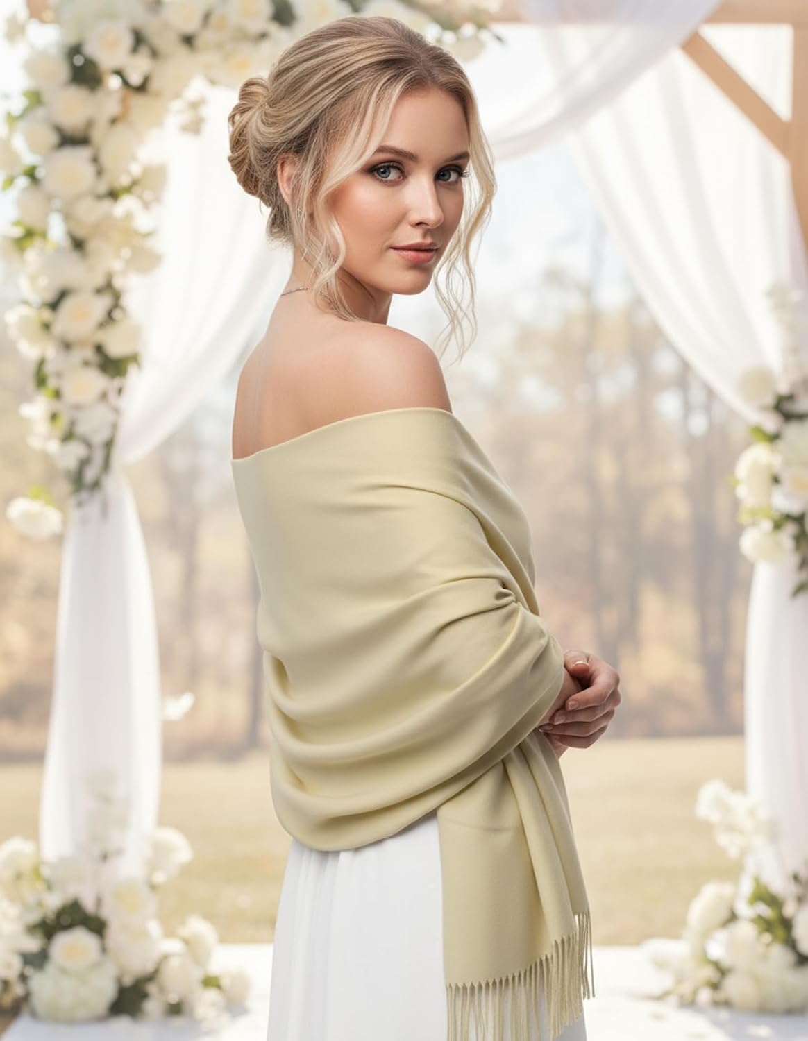 Women's Pashmina Shawl Wraps Large Cozy Scarf for Wedding Bridal Evening