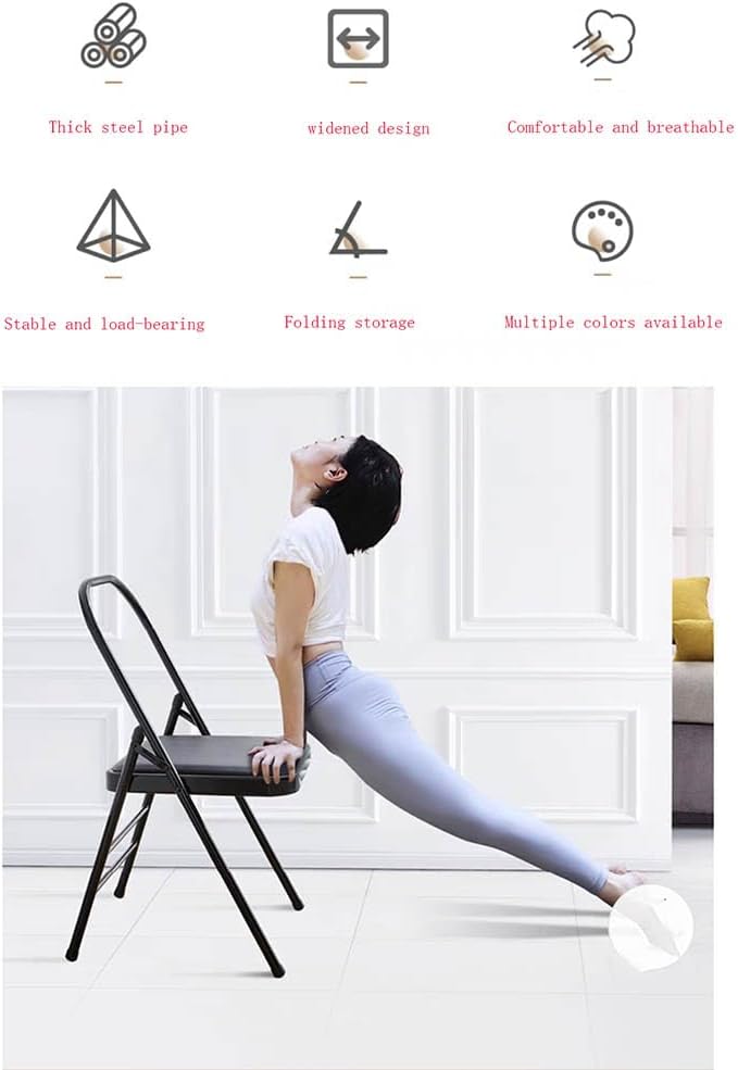 Pilates Yoga Chair,Backless Yoga Chair Prop,Yoga Chair Iyengar,Yoga Inversion Chair,Metal Folding Chair,Brown