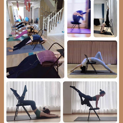 Pilates Yoga Chair,Backless Yoga Chair Prop,Yoga Chair Iyengar,Yoga Inversion Chair,Metal Folding Chair,Brown
