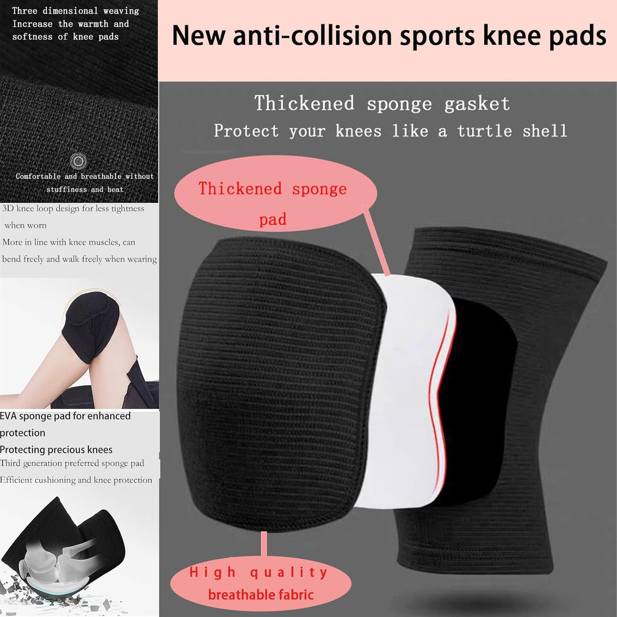 Anti slip sponge, soft and breathable men's, women's, girls', and children's black knee pads suitable for sports scenes such as volleyball, football, dance, yoga, wrestling, running, cycling, etc (Black, Large)