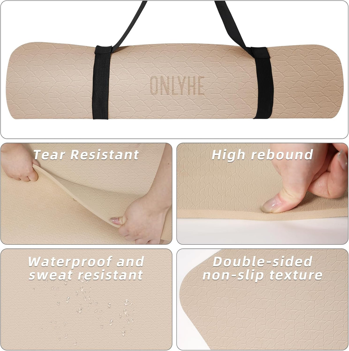 Yoga Mat Extra thick 8mm Exercise mat, Soft Lightweight TPE Fitness Mat with strap, High Elasticity, Anti-fatigue,non-slip mat for Women, Yoga, Camping, Travel, Gym & Outdoor | 72"L x 0.32"Th
