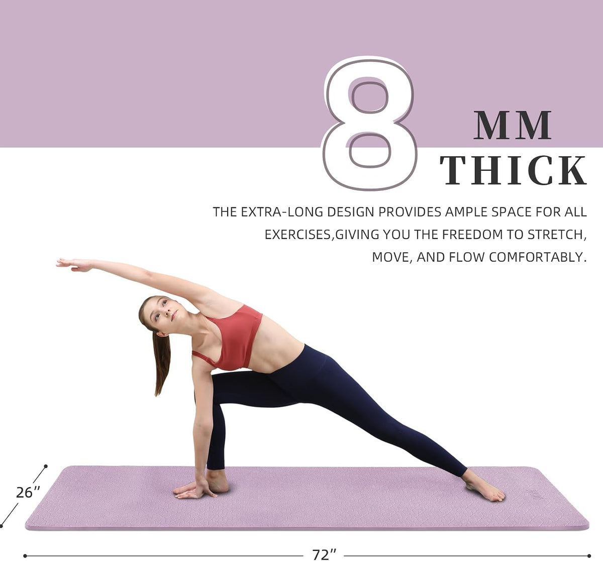 Yoga Mat Extra thick 8mm Exercise mat, Soft Lightweight TPE Fitness Mat with strap, High Elasticity, Anti-fatigue,non-slip mat for Women, Yoga, Camping, Travel, Gym & Outdoor | 72"L x 0.32"Th