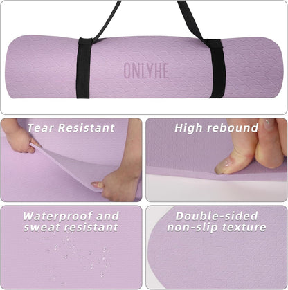 Yoga Mat Extra thick 8mm Exercise mat, Soft Lightweight TPE Fitness Mat with strap, High Elasticity, Anti-fatigue,non-slip mat for Women, Yoga, Camping, Travel, Gym & Outdoor | 72"L x 0.32"Th