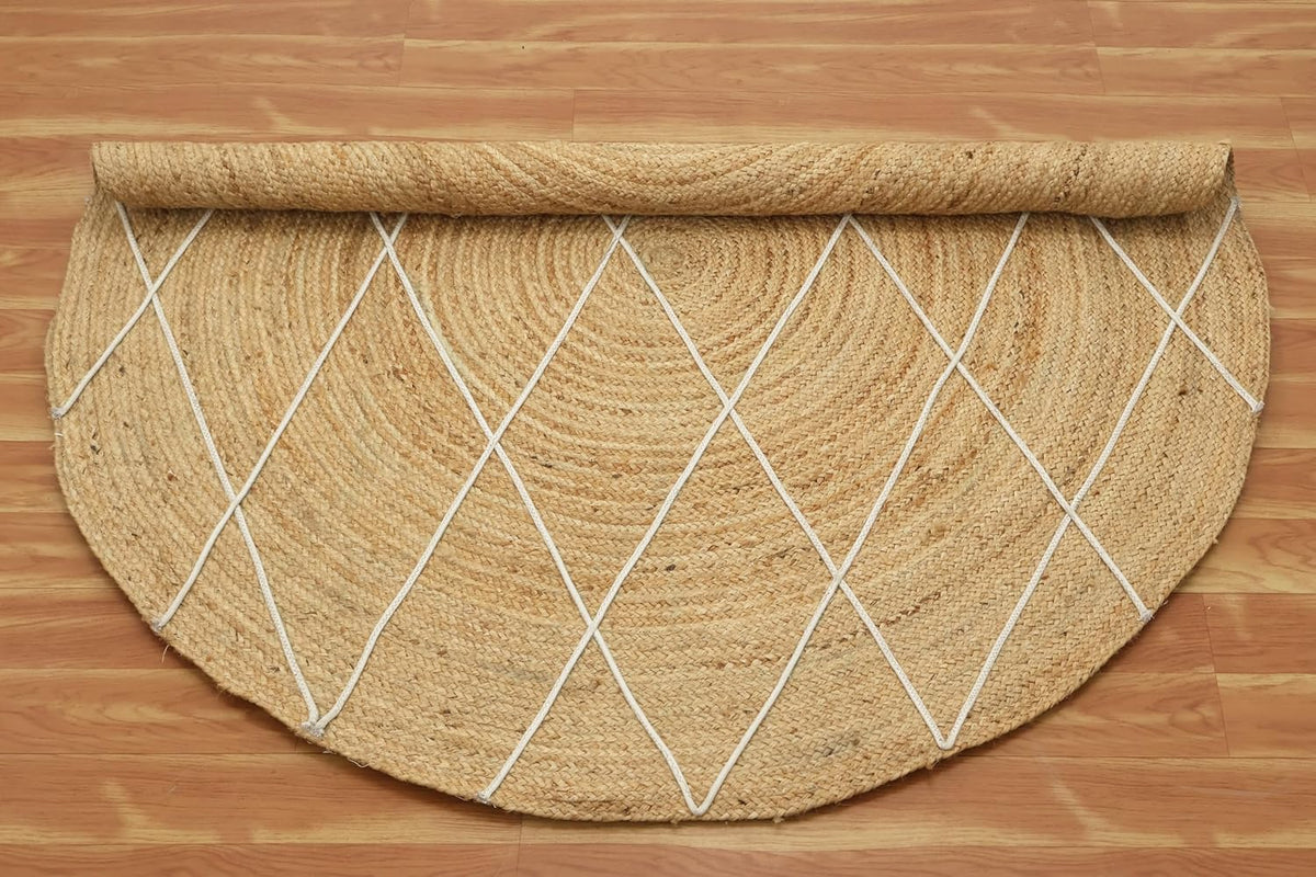 Kilim Rug 3' Round Area Rug Olive Beige White Braided Jute Carpet, Indoor Outdoor Flatweave Rug for Bedroom, Bedside, Kitchen, Beach & Terrace Yoga Mat - Colors A