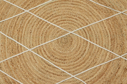 Kilim Rug 3' Round Area Rug Olive Beige White Braided Jute Carpet, Indoor Outdoor Flatweave Rug for Bedroom, Bedside, Kitchen, Beach & Terrace Yoga Mat - Colors A