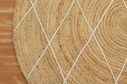 Kilim Rug 3' Round Area Rug Olive Beige White Braided Jute Carpet, Indoor Outdoor Flatweave Rug for Bedroom, Bedside, Kitchen, Beach & Terrace Yoga Mat - Colors A
