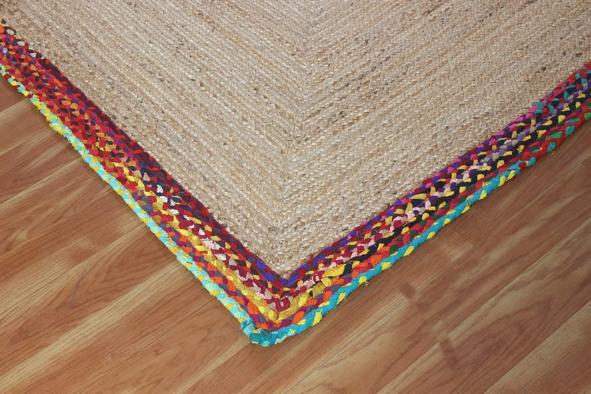 Kilim Rug 3' Round Area Rug Olive Beige White Braided Jute Carpet, Indoor Outdoor Flatweave Rug for Bedroom, Bedside, Kitchen, Beach & Terrace Yoga Mat - Colors A