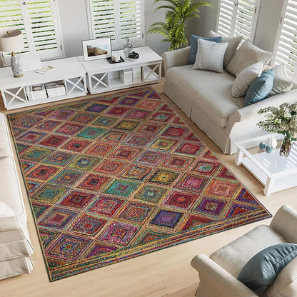 Kilim Rug 3' Round Area Rug Olive Beige White Braided Jute Carpet, Indoor Outdoor Flatweave Rug for Bedroom, Bedside, Kitchen, Beach & Terrace Yoga Mat - Colors A