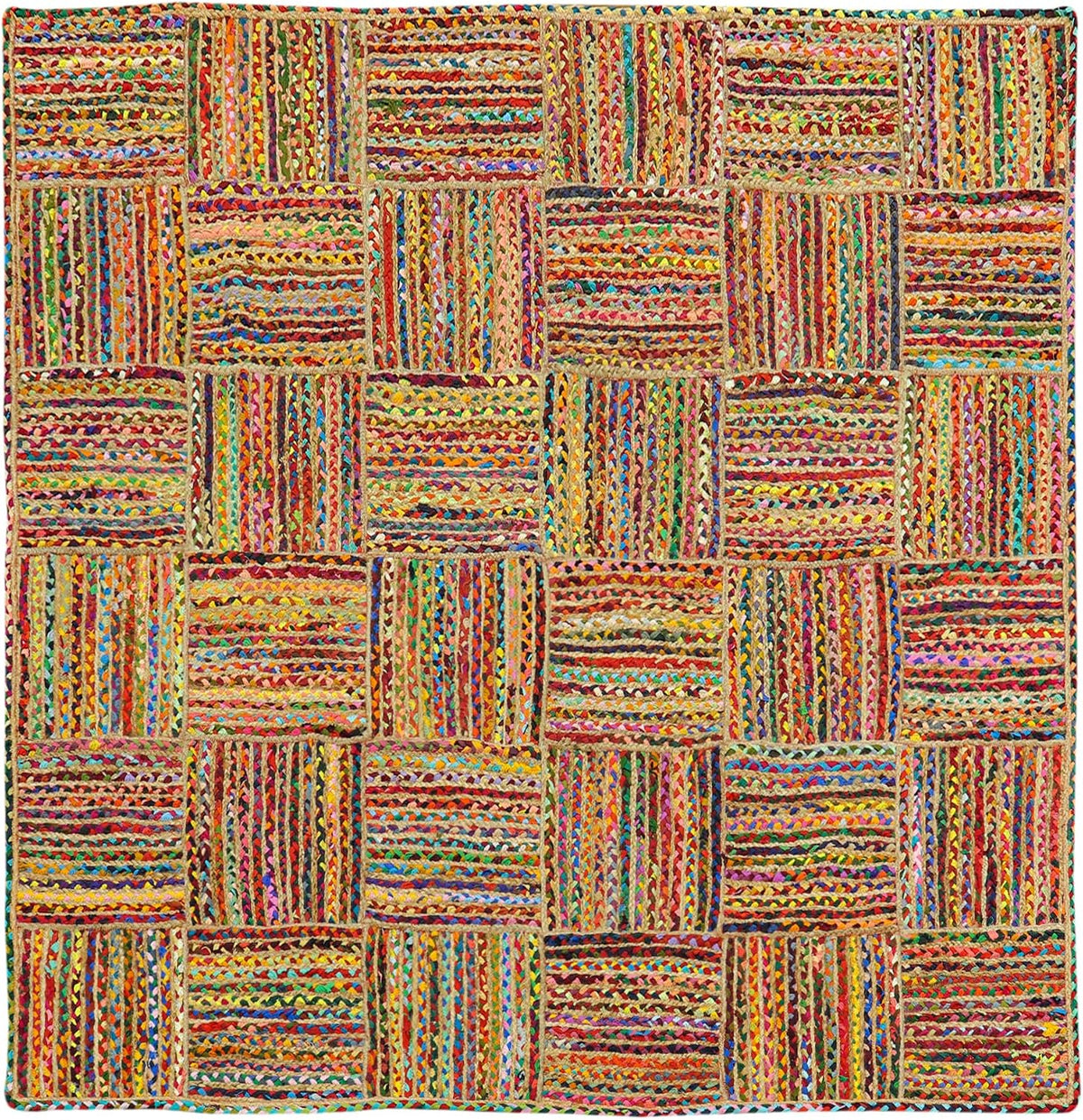 Kilim Rug 3' Round Area Rug Olive Beige White Braided Jute Carpet, Indoor Outdoor Flatweave Rug for Bedroom, Bedside, Kitchen, Beach & Terrace Yoga Mat - Colors A