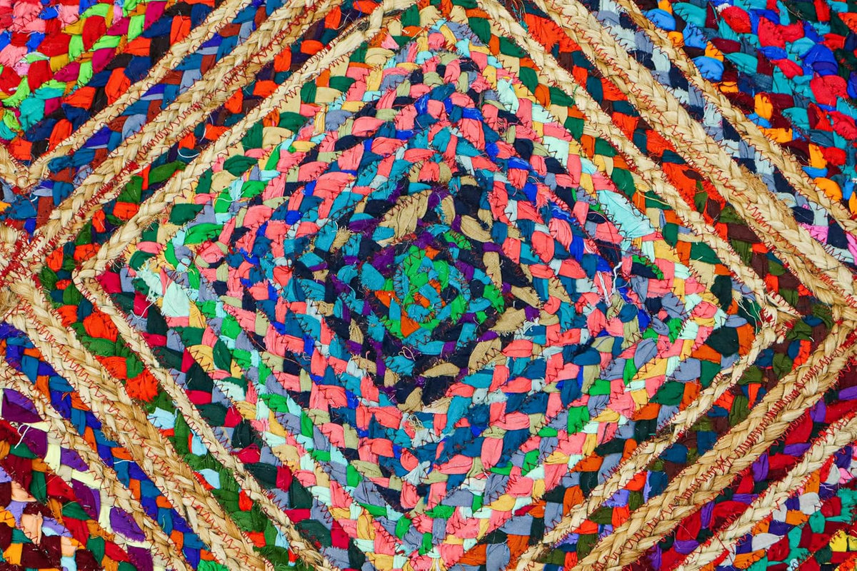 Kilim Rug 3' Round Area Rug Olive Beige White Braided Jute Carpet, Indoor Outdoor Flatweave Rug for Bedroom, Bedside, Kitchen, Beach & Terrace Yoga Mat - Colors A