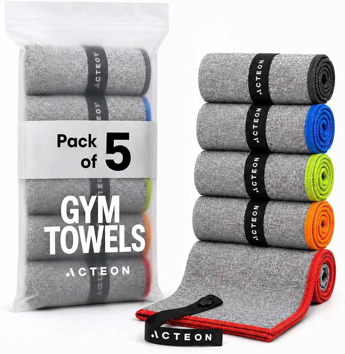 Microfiber Gym Towels 5 Pack, Quick Dry Silver ION Odor-Free Sweat Towel, Super Absorbent Fast Drying for Men & Women, Workout, Yoga, Running, Hiking, Travel – 16x30.5 Inch