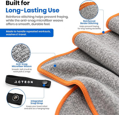 Microfiber Gym Towels 5 Pack, Quick Dry Silver ION Odor-Free Sweat Towel, Super Absorbent Fast Drying for Men & Women, Workout, Yoga, Running, Hiking, Travel – 16x30.5 Inch