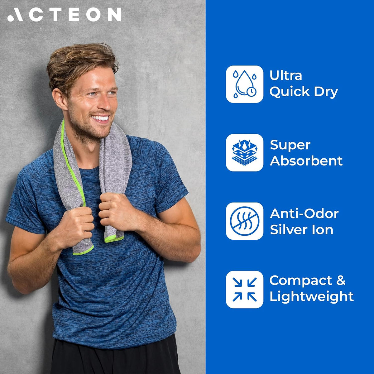 Microfiber Gym Towels 5 Pack, Quick Dry Silver ION Odor-Free Sweat Towel, Super Absorbent Fast Drying for Men & Women, Workout, Yoga, Running, Hiking, Travel – 16x30.5 Inch