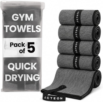 Microfiber Gym Towels 5 Pack, Quick Dry Silver ION Odor-Free Sweat Towel, Super Absorbent Fast Drying for Men & Women, Workout, Yoga, Running, Hiking, Travel – 16x30.5 Inch