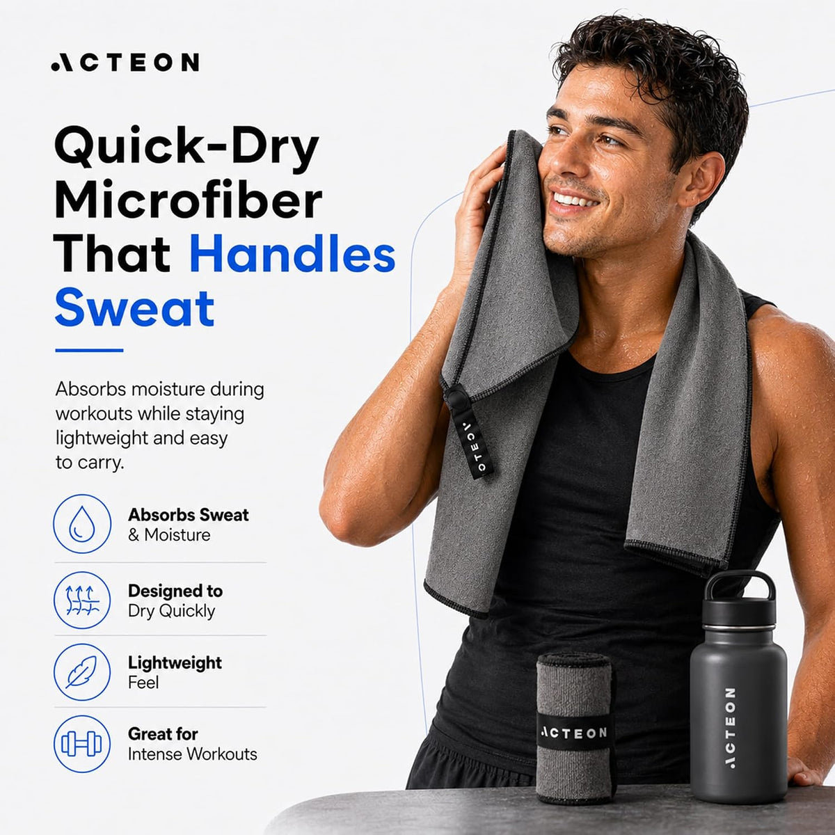 Microfiber Gym Towels 5 Pack, Quick Dry Silver ION Odor-Free Sweat Towel, Super Absorbent Fast Drying for Men & Women, Workout, Yoga, Running, Hiking, Travel – 16x30.5 Inch