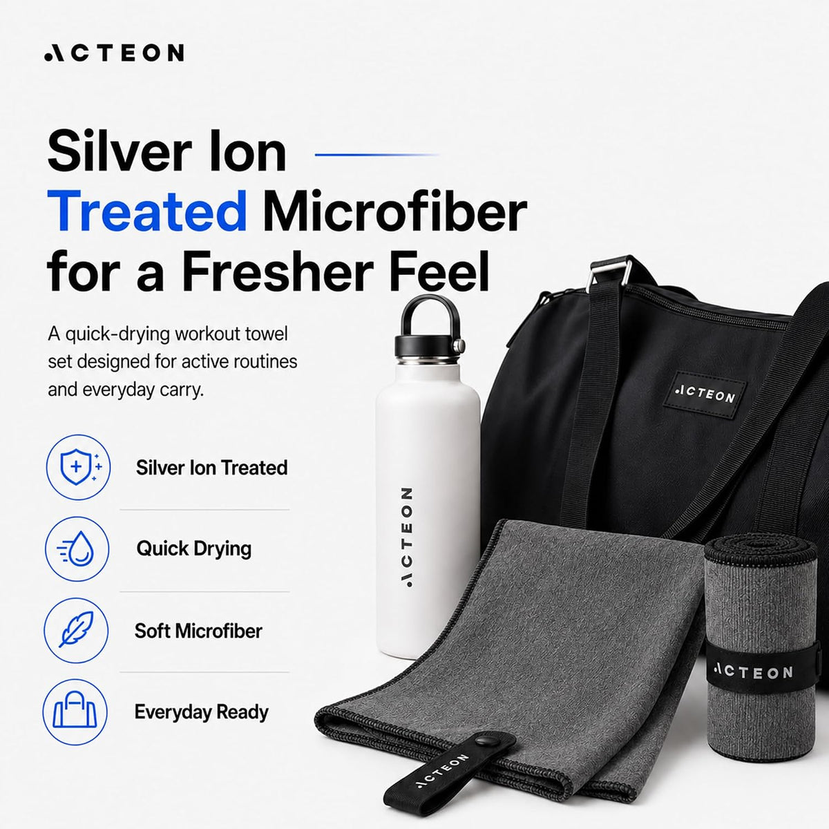 Microfiber Gym Towels 5 Pack, Quick Dry Silver ION Odor-Free Sweat Towel, Super Absorbent Fast Drying for Men & Women, Workout, Yoga, Running, Hiking, Travel – 16x30.5 Inch