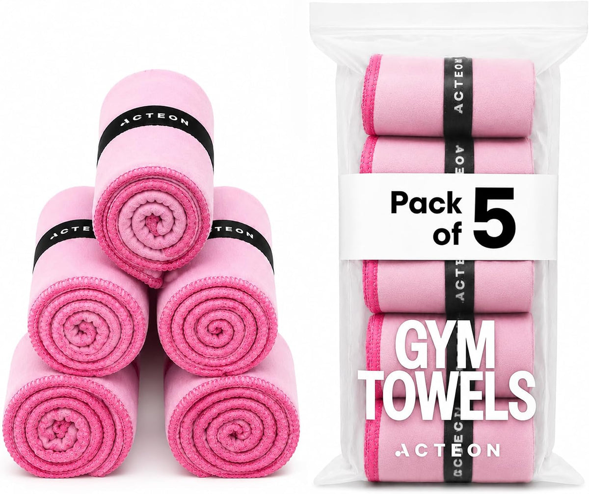 Microfiber Gym Towels 5 Pack, Quick Dry Silver ION Odor-Free Sweat Towel, Super Absorbent Fast Drying for Men & Women, Workout, Yoga, Running, Hiking, Travel – 16x30.5 Inch