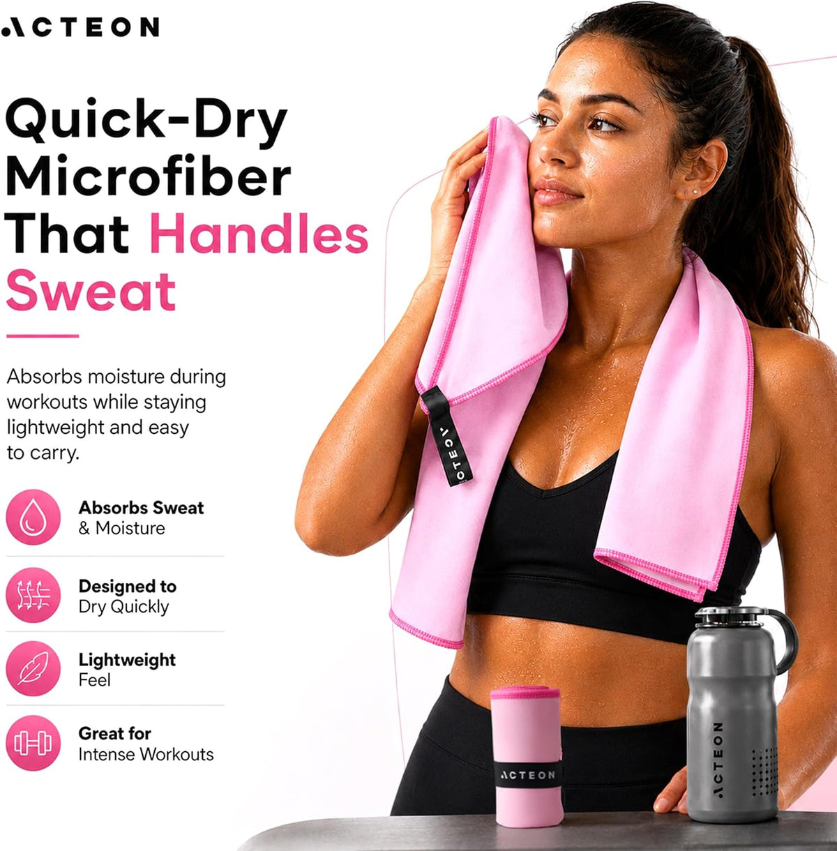 Microfiber Gym Towels 5 Pack, Quick Dry Silver ION Odor-Free Sweat Towel, Super Absorbent Fast Drying for Men & Women, Workout, Yoga, Running, Hiking, Travel – 16x30.5 Inch