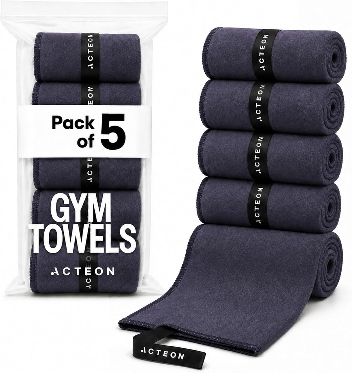 Microfiber Gym Towels 5 Pack, Quick Dry Silver ION Odor-Free Sweat Towel, Super Absorbent Fast Drying for Men & Women, Workout, Yoga, Running, Hiking, Travel – 16x30.5 Inch