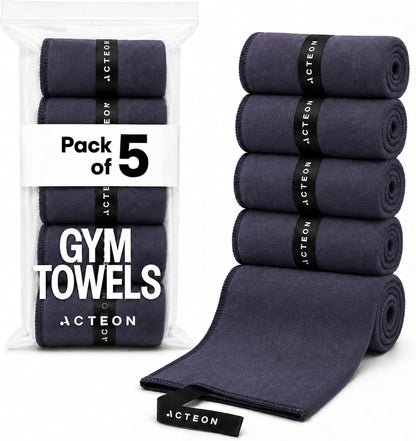 Microfiber Gym Towels 5 Pack, Quick Dry Silver ION Odor-Free Sweat Towel, Super Absorbent Fast Drying for Men & Women, Workout, Yoga, Running, Hiking, Travel – 16x30.5 Inch
