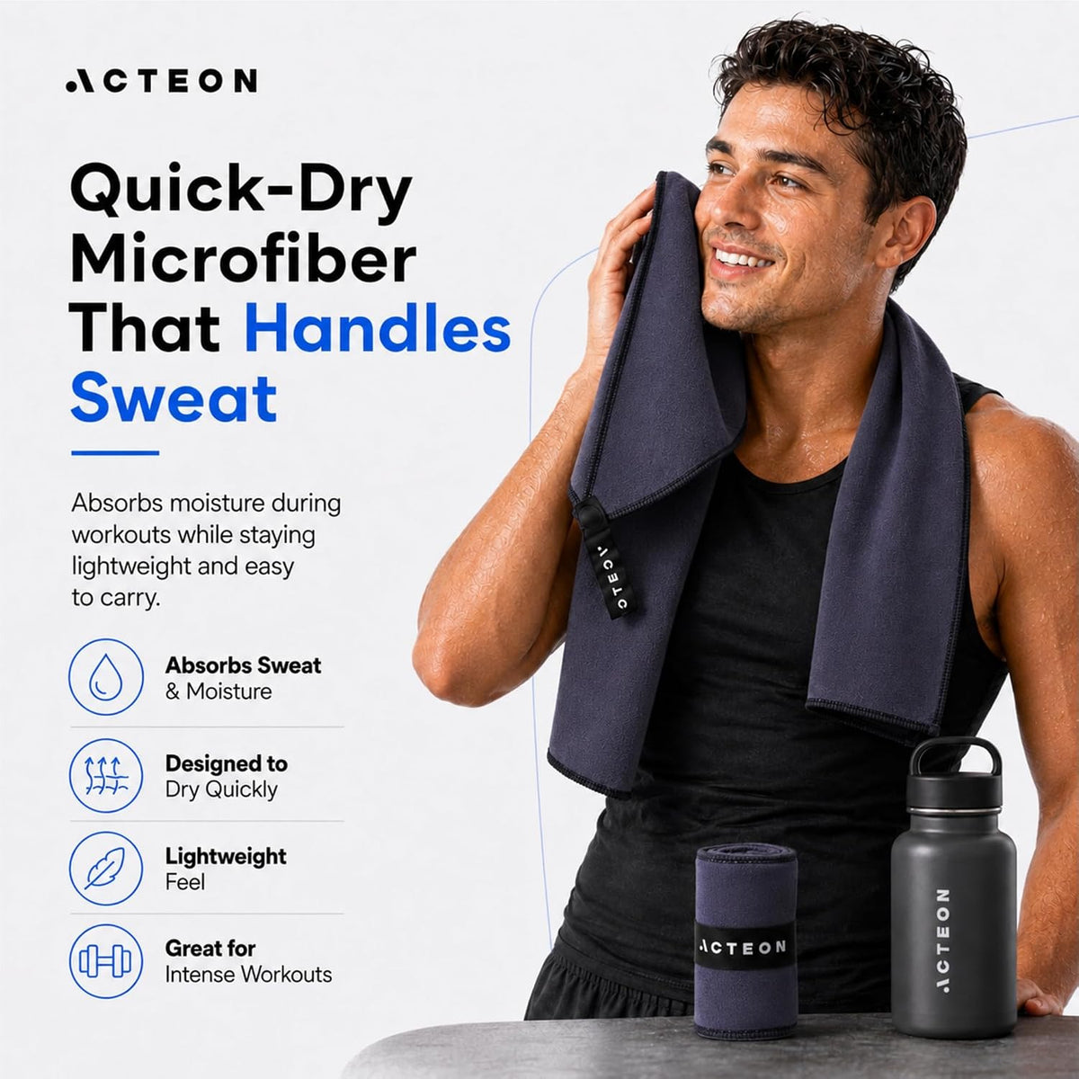Microfiber Gym Towels 5 Pack, Quick Dry Silver ION Odor-Free Sweat Towel, Super Absorbent Fast Drying for Men & Women, Workout, Yoga, Running, Hiking, Travel – 16x30.5 Inch