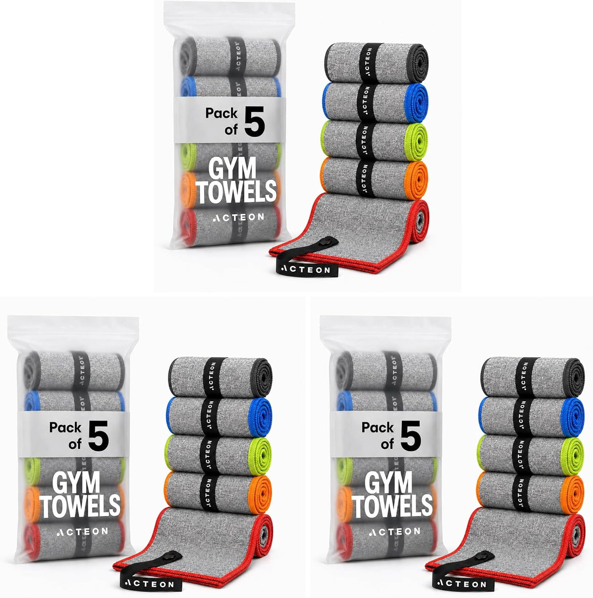 Microfiber Gym Towels 5 Pack, Quick Dry Silver ION Odor-Free Sweat Towel, Super Absorbent Fast Drying for Men & Women, Workout, Yoga, Running, Hiking, Travel – 16x30.5 Inch